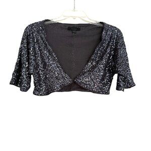 Y2K Express Sequin Cropped Shrug Bolero Cardigan Evening Charcoal Gray Size L